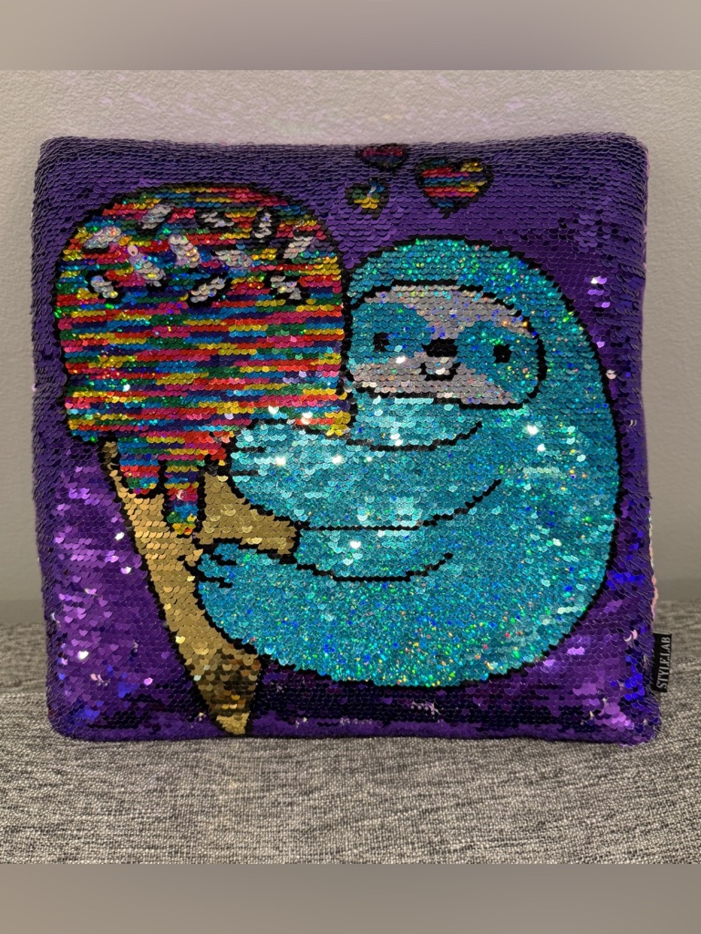 Fashion Angels Style.Lab Magic Sequin Sloth Reveal Pillow 12” X 12”